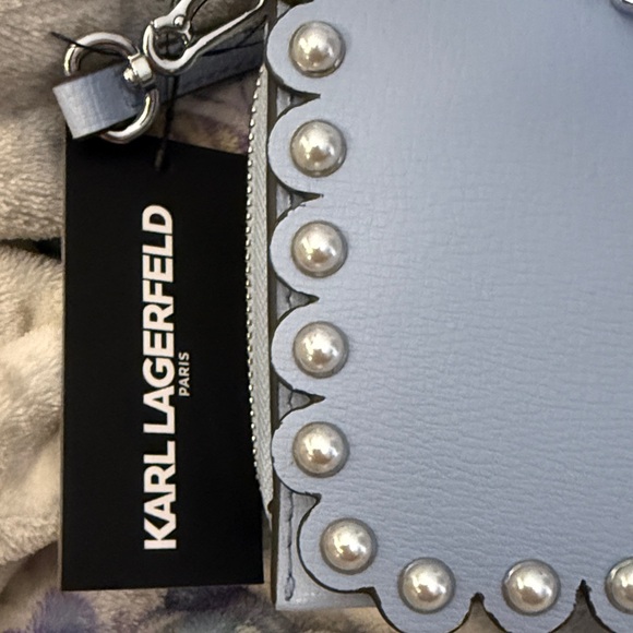 Karl Lagerfeld Sky Blue Crossbody Bag with Pearl and Silver Accents - Picture 3 of 10